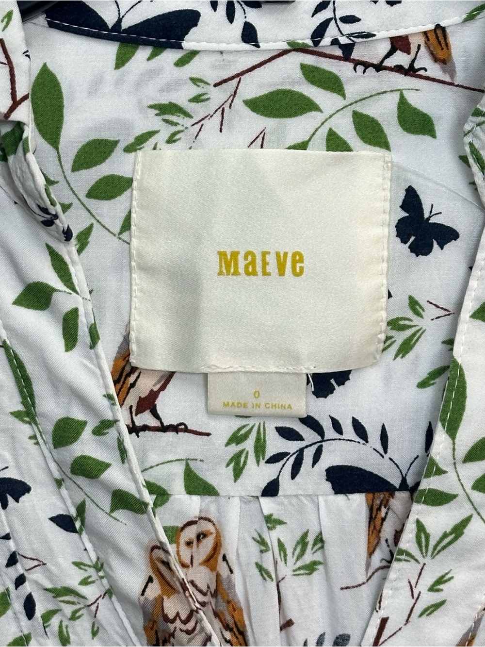 Maeve Anthropologie Owl Bird Butterfly Print Button Front Blouse Tunic Size 0 - Picture 8 of 10